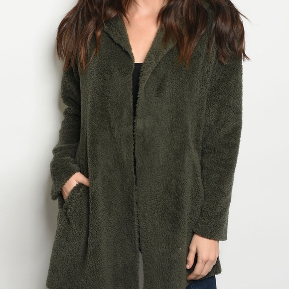 NEW‼️OLIVE SHERPA JACKET - Hoodie - Picture 2 of 3
